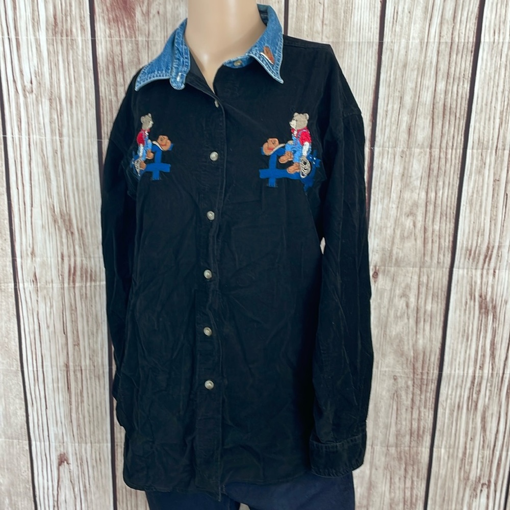 Quizz Again Bear Corduroy Cotton Western Style Button Down w/Denim Collar